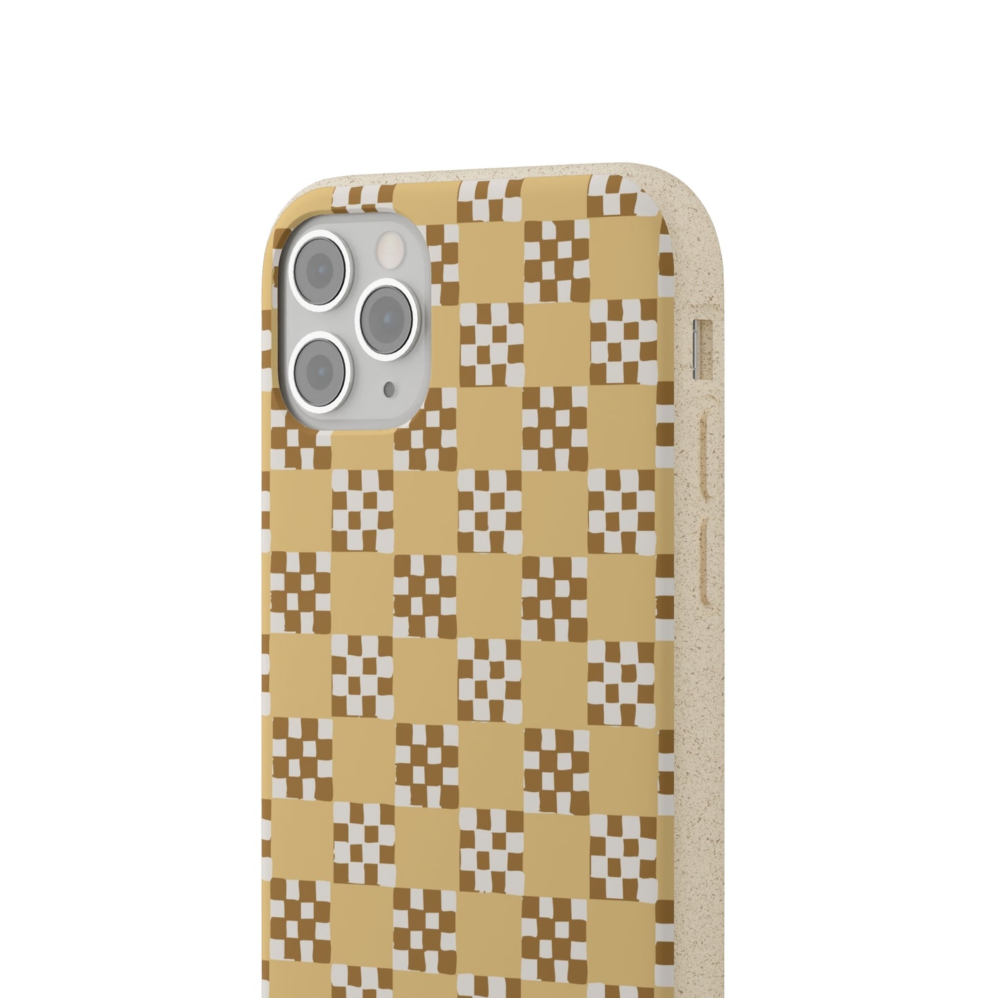 Checkered Quilt Biodegradable Phone Case, butter yellow, white and toffee