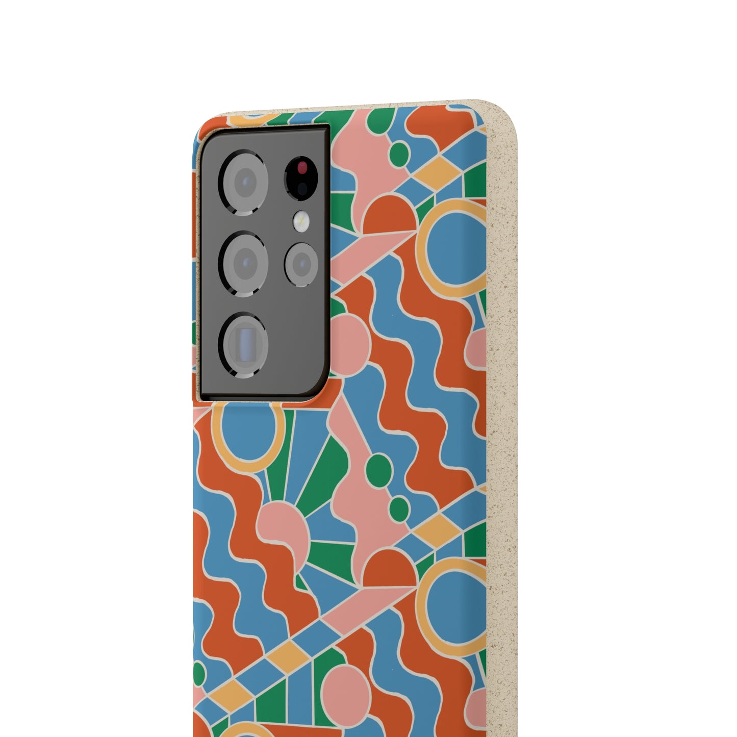 Day Trippin' Biodegradable Phone Case, blue, green, pink and brick red