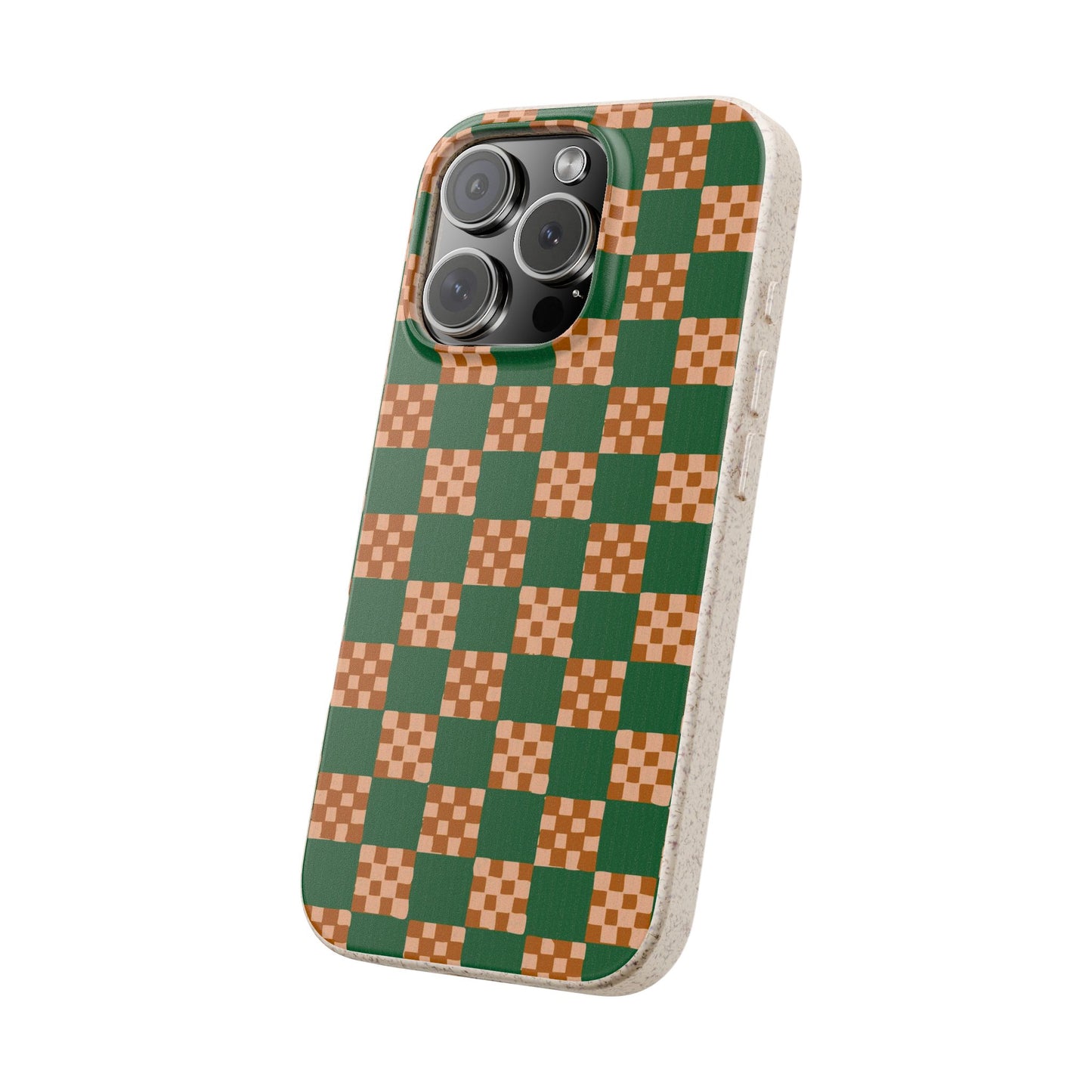 Checkered Quilt Phone Case - green, peach and toffee - Eco-Friendly, Biodegradable
