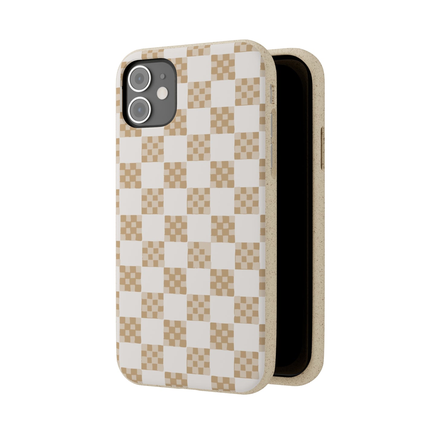 Checkered Quilt Biodegradable Phone Case, tan and white