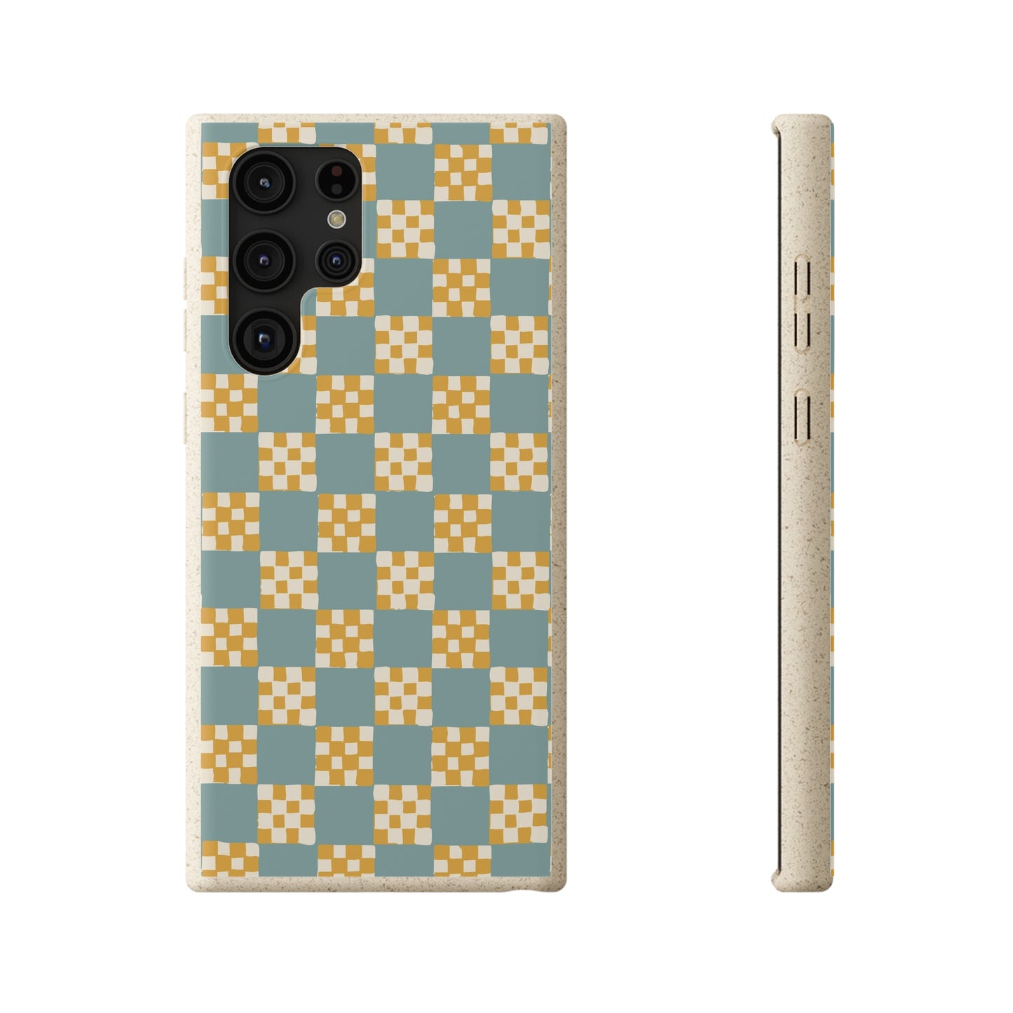 Checkered Quilt Biodegradable Phone Case, light blue and yellow