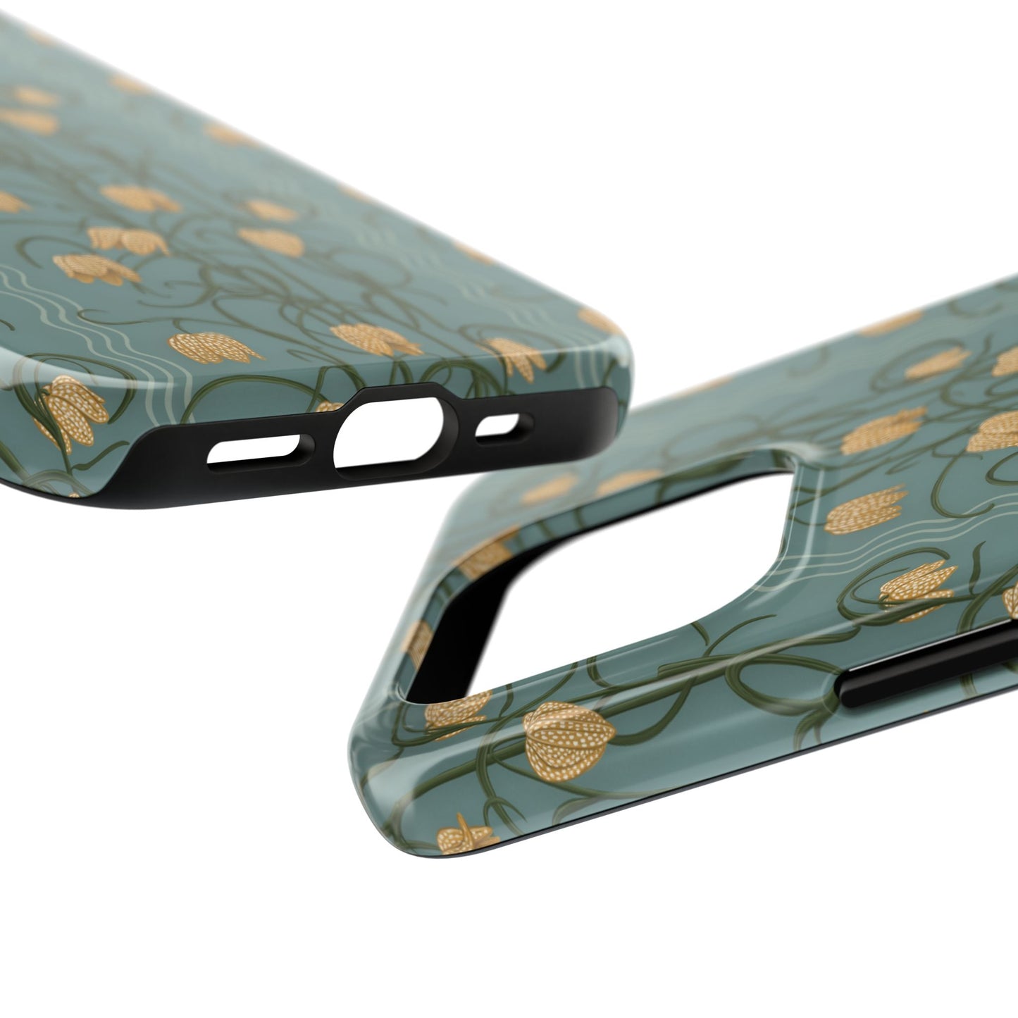 Campanas Floral Tough Phone Case — Dusty Blue and Marigold Wildflower Protective Cover, Personalizable