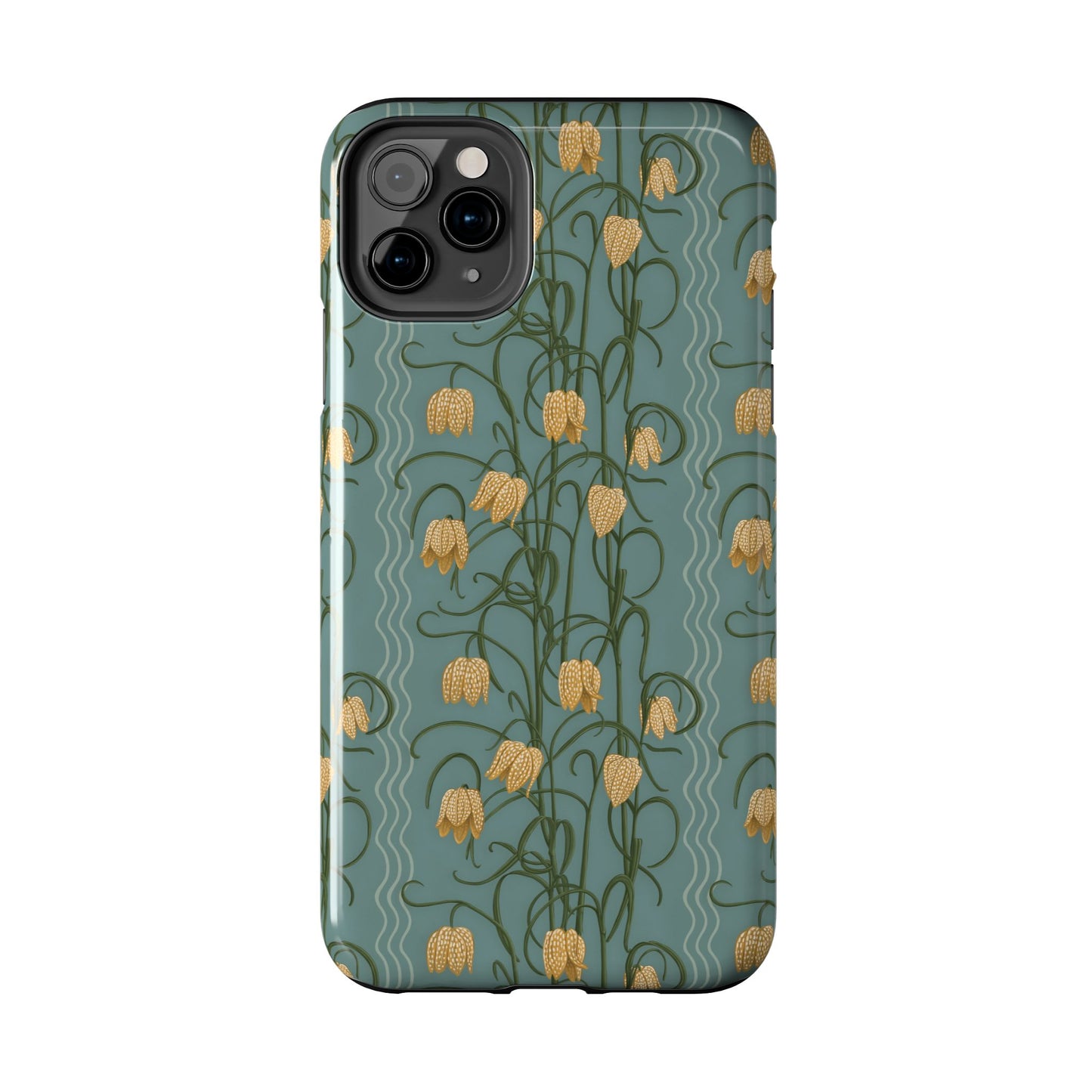 Campanas Floral Tough Phone Case — Dusty Blue and Marigold Wildflower Protective Cover, Personalizable