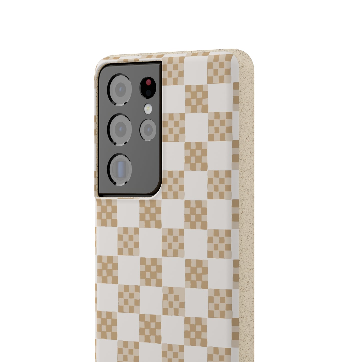 Checkered Quilt Biodegradable Phone Case, tan and white