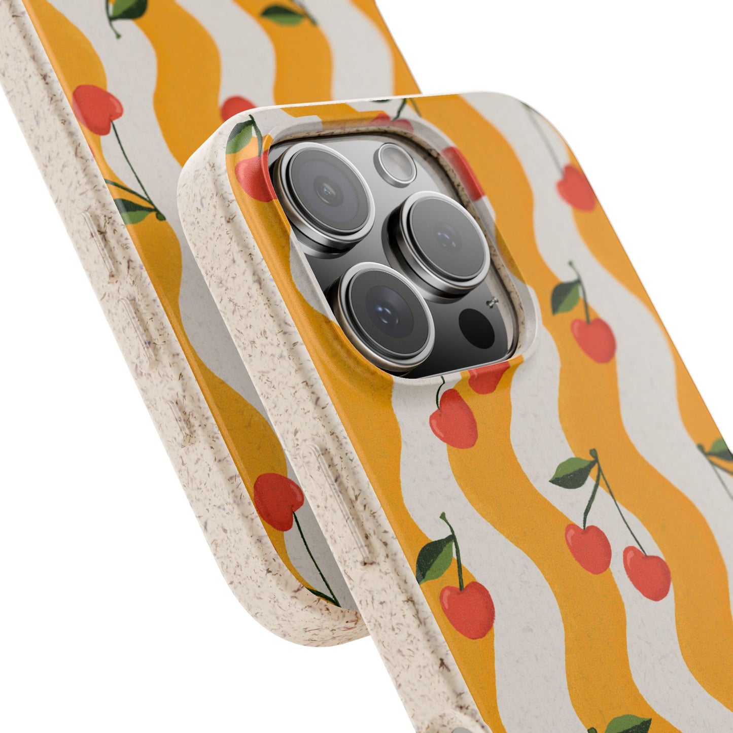 Wavy Cherry Phone Case - white and yellow - Eco-Friendly, Biodegradable