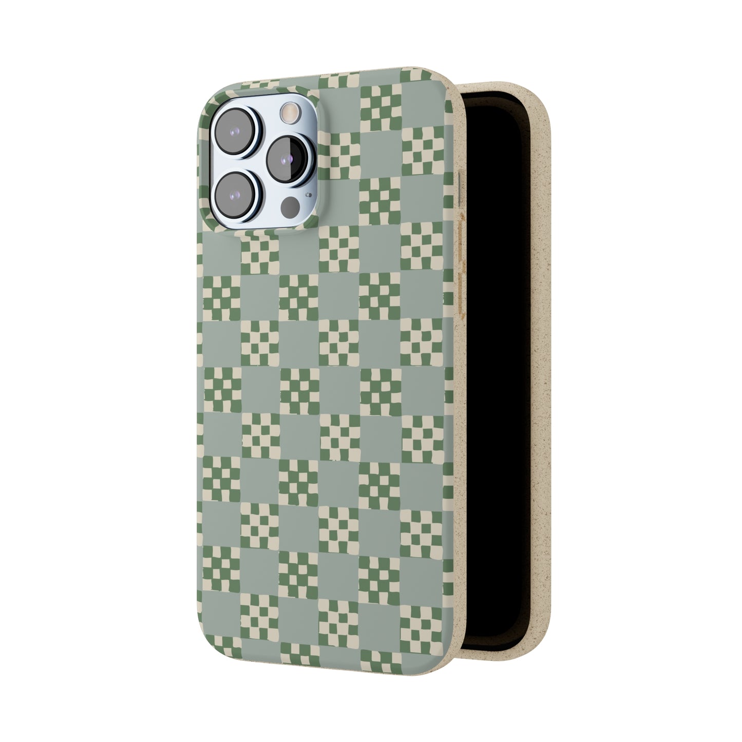 Checkered Quilt Biodegradable Phone Case, mint and green