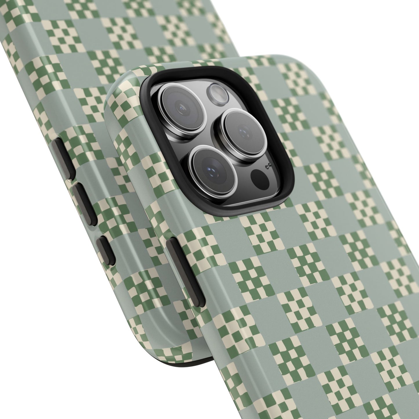 Checker Quilt Tough Phone Case — Retro Mint and Sage Pattern, Protective iPhone Cover, Personalizable