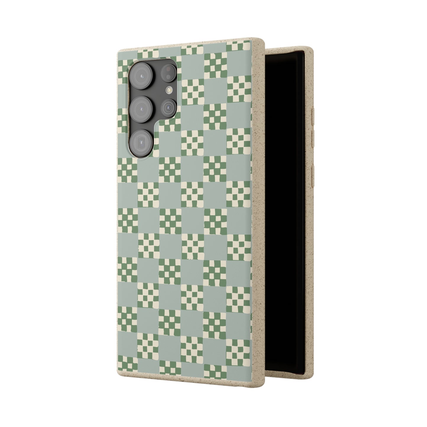 Checkered Quilt Biodegradable Phone Case, mint and green