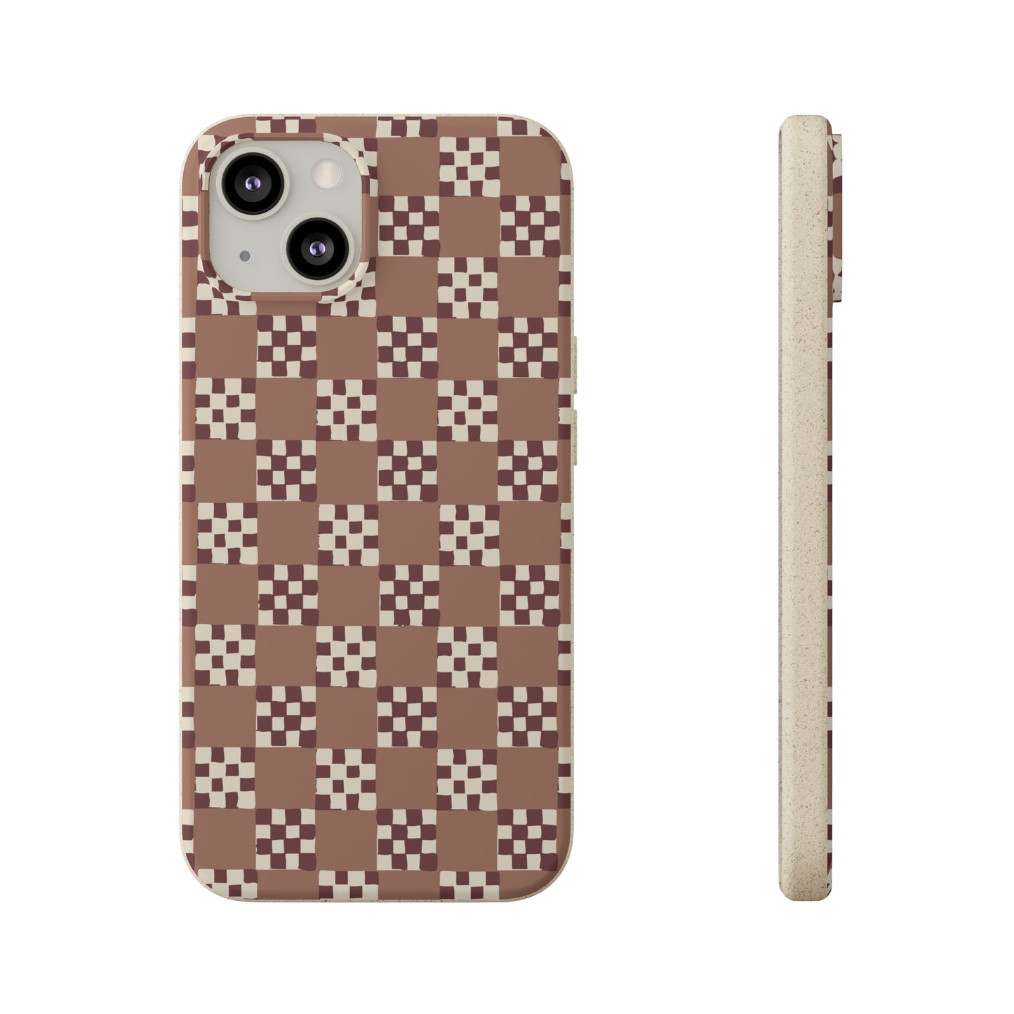 Checkered Quilt Biodegradable Phone Case, mocha mousse