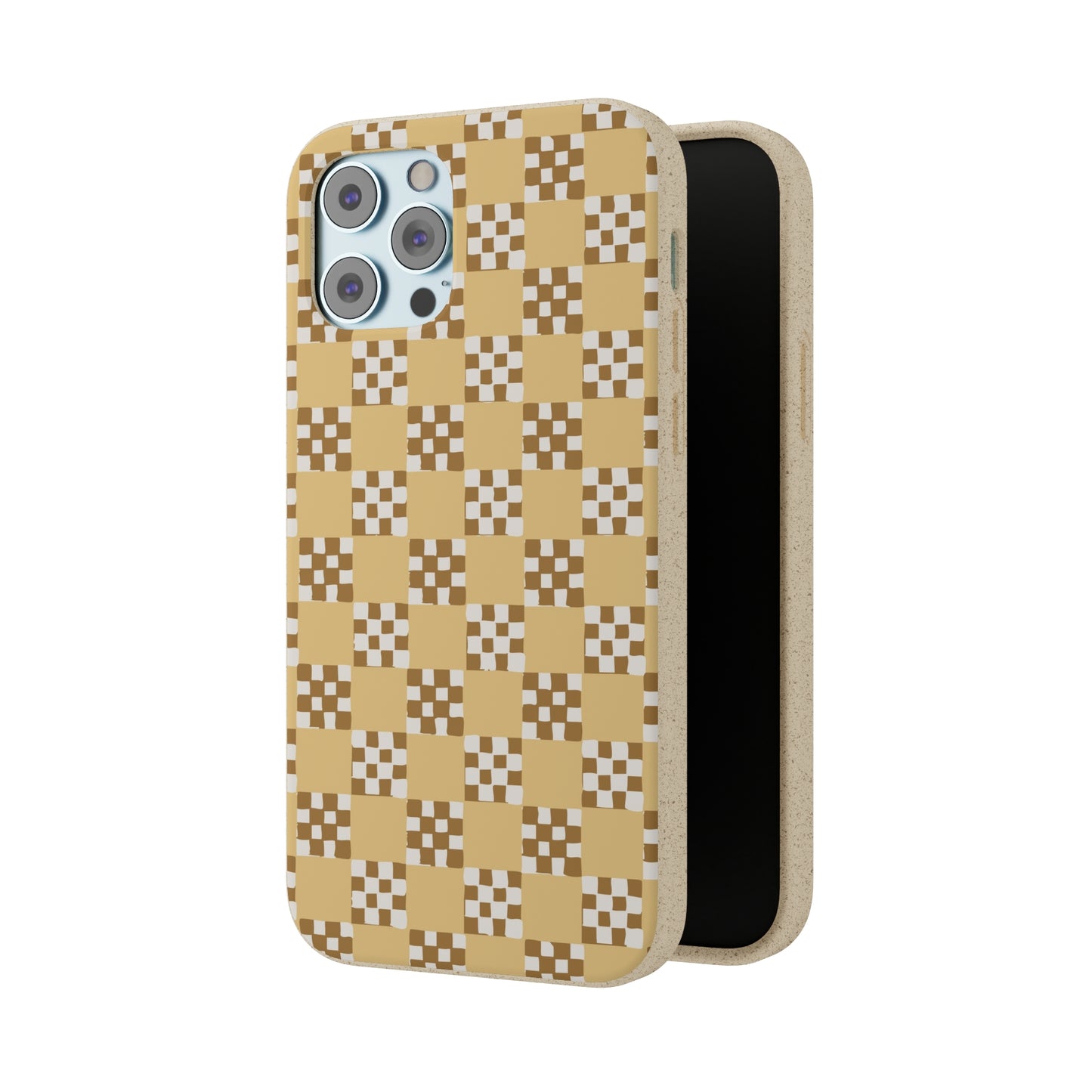 Checkered Quilt Biodegradable Phone Case, butter yellow, white and toffee