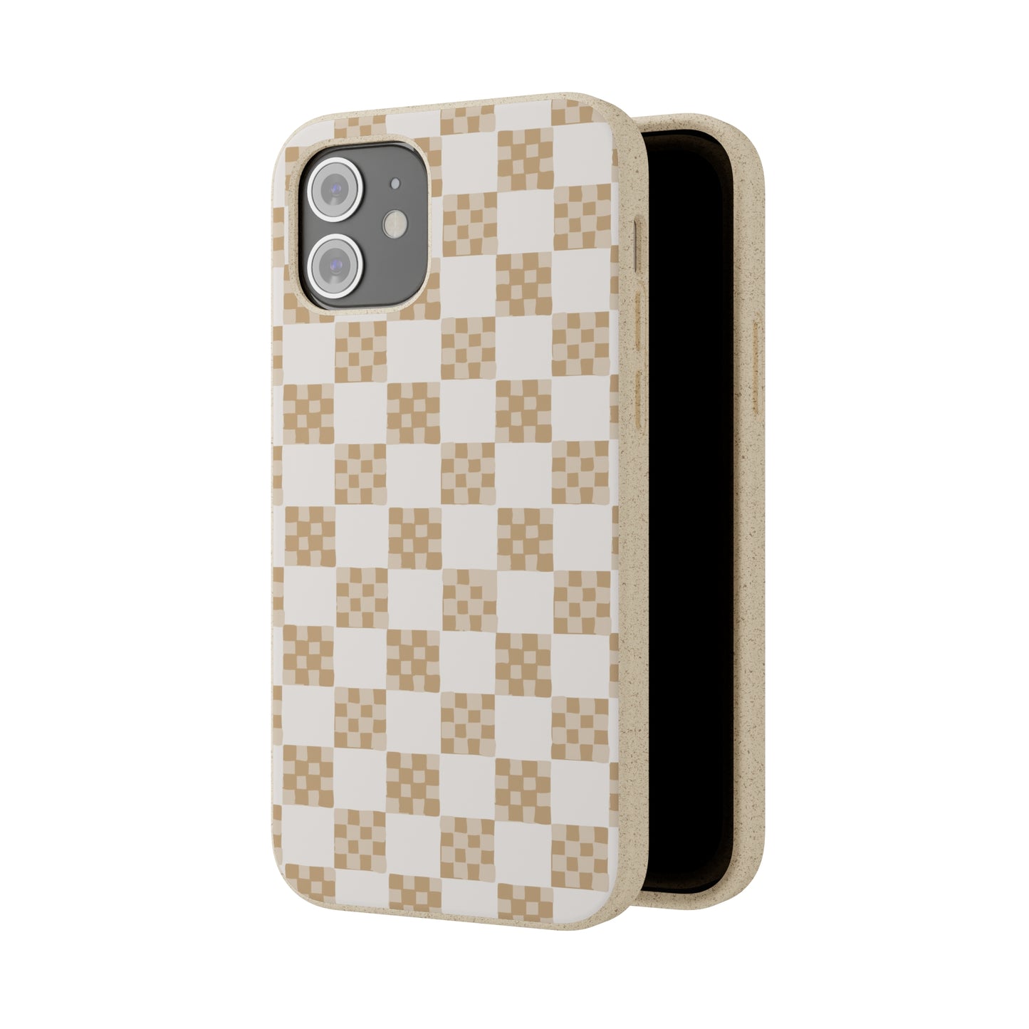 Checkered Quilt Biodegradable Phone Case, tan and white