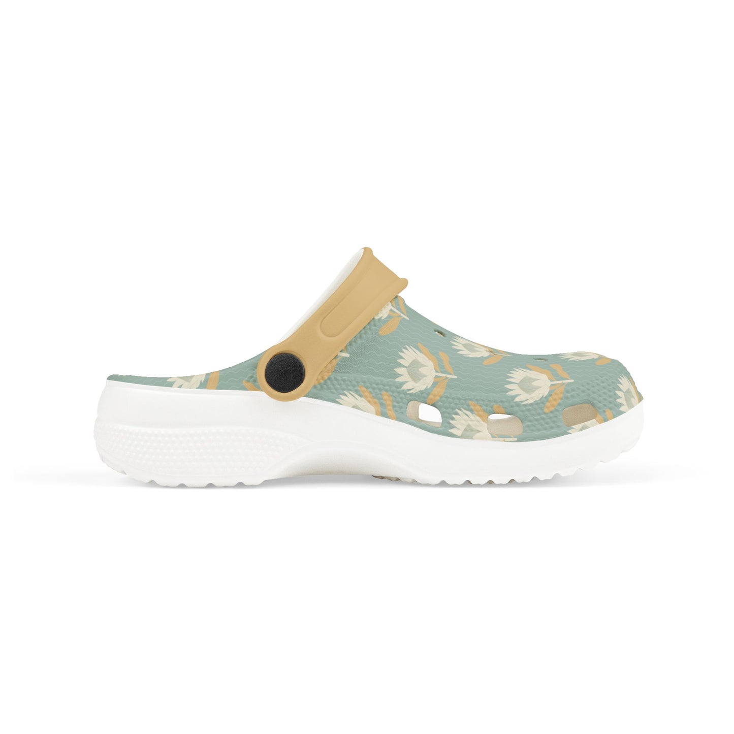 King Protea Floral Kid's EVA Foam Clogs — Light Blue and Apricot All-Over Print Slip-on Shoes