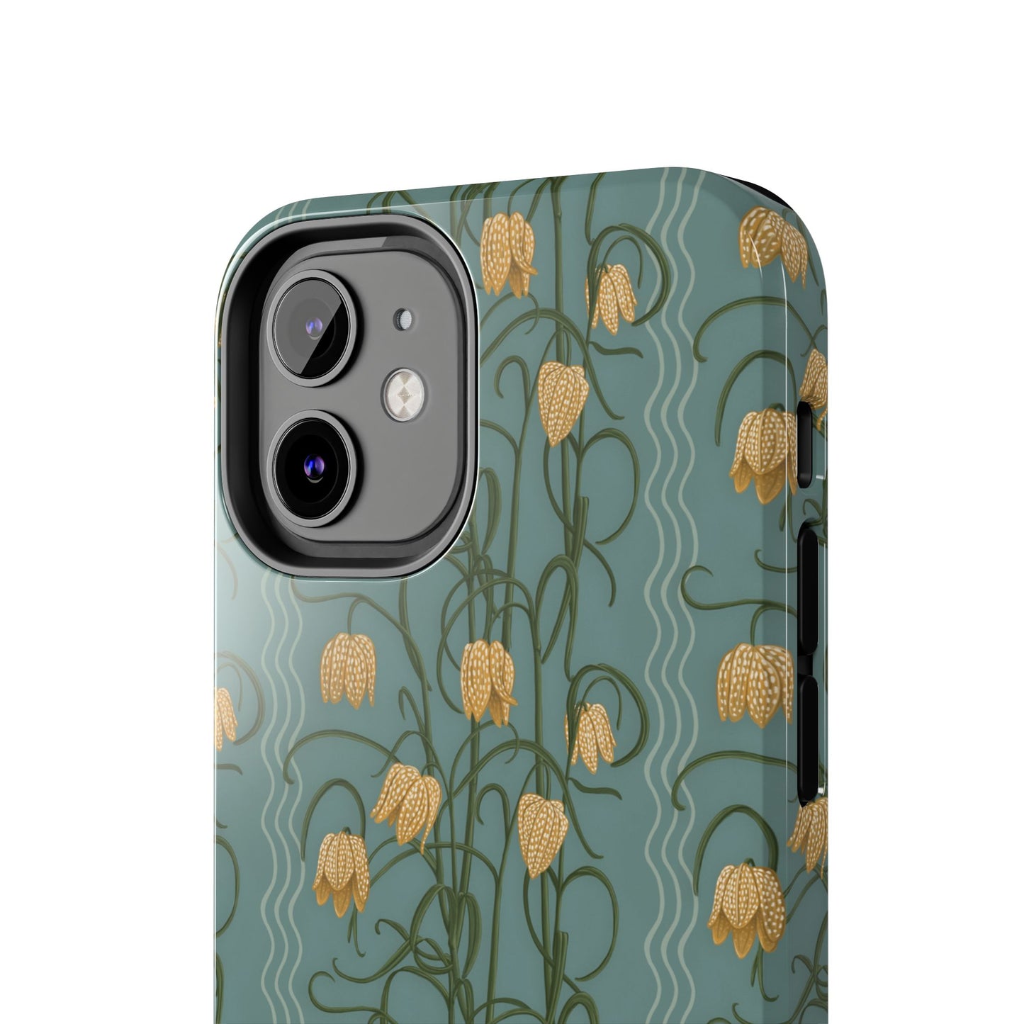 Campanas Floral Tough Phone Case — Dusty Blue and Marigold Wildflower Protective Cover, Personalizable