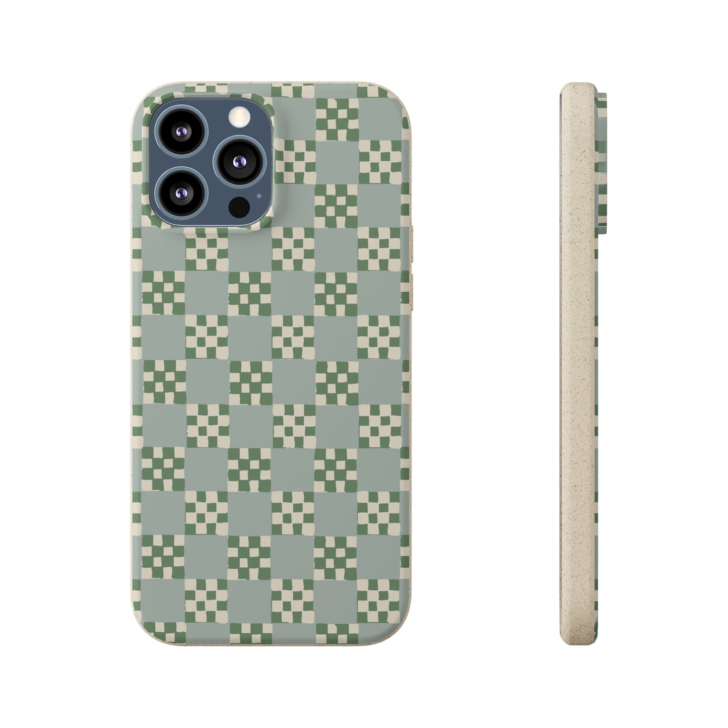 Checkered Quilt Biodegradable Phone Case, mint and green