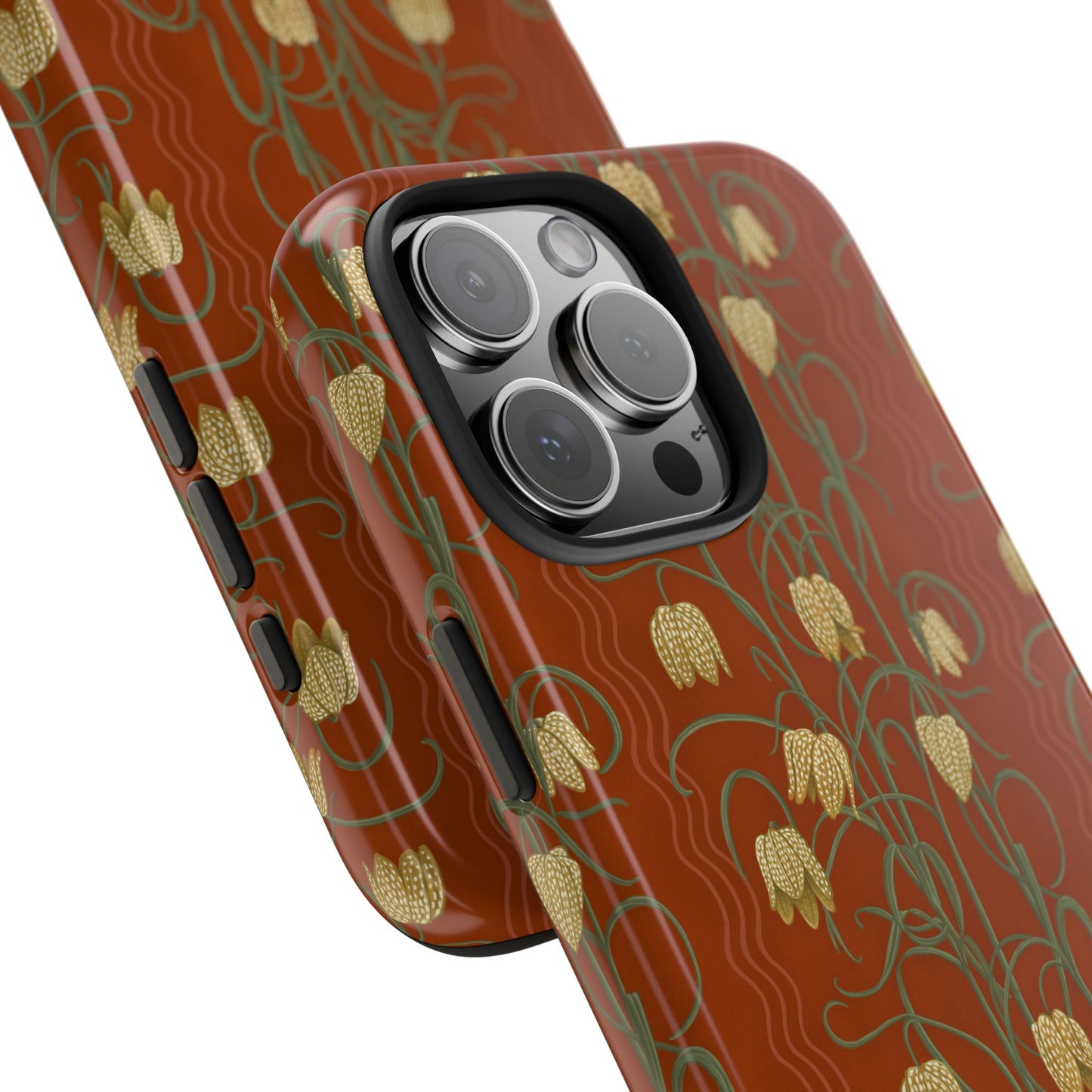 Campanas Floral Tough Phone Case — Rust and Yellow Wildflower Protective Cover, Personalizable
