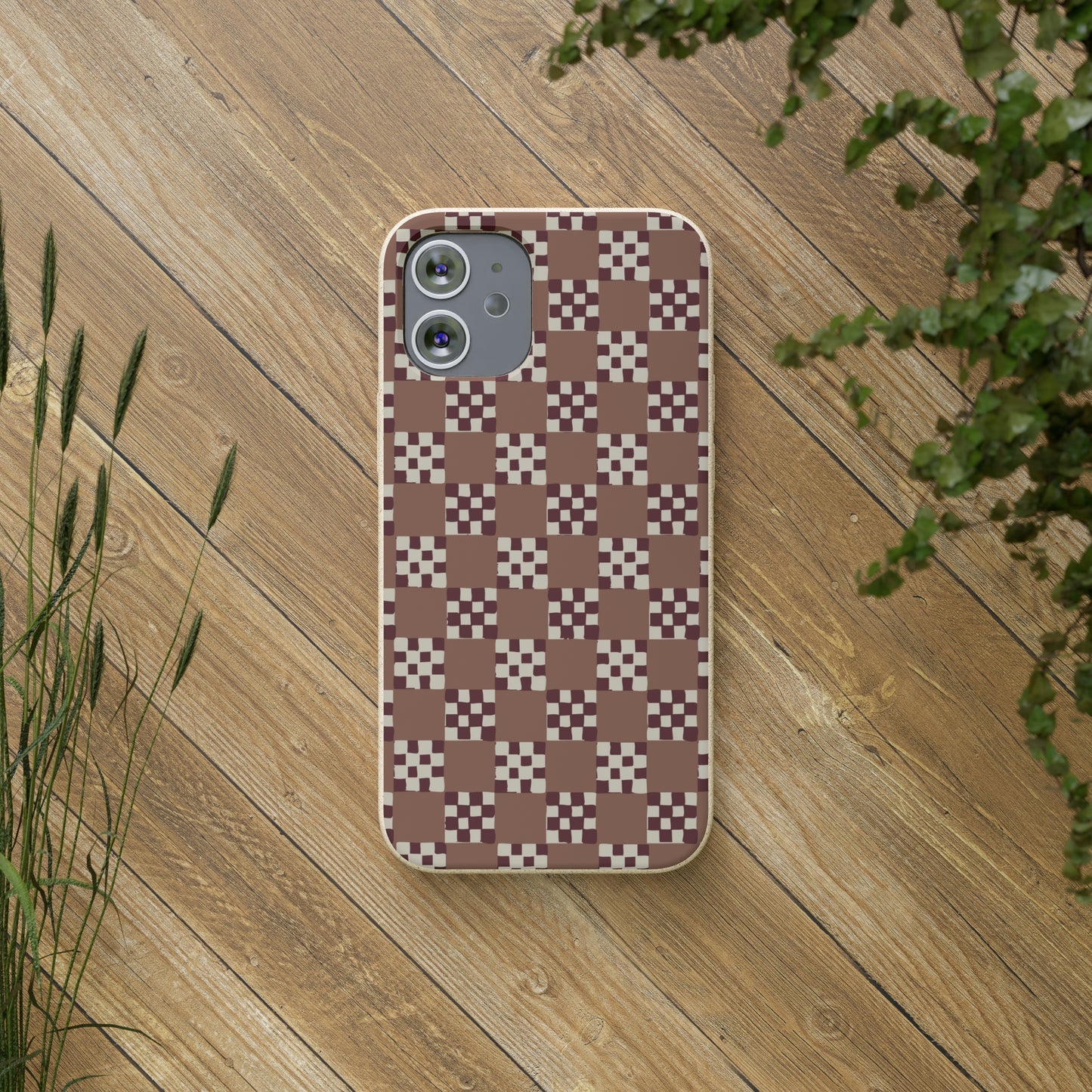 Checkered Quilt Biodegradable Phone Case, mocha mousse