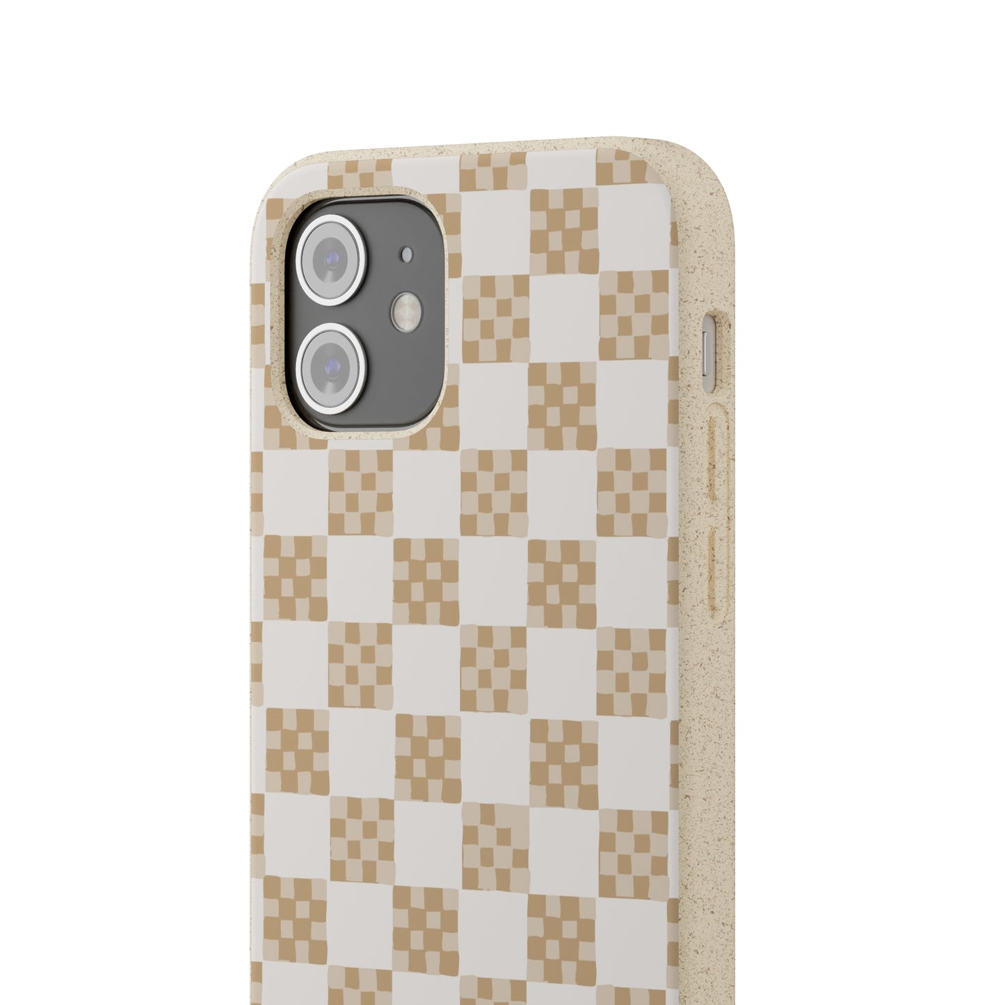 Checkered Quilt Biodegradable Phone Case, tan and white