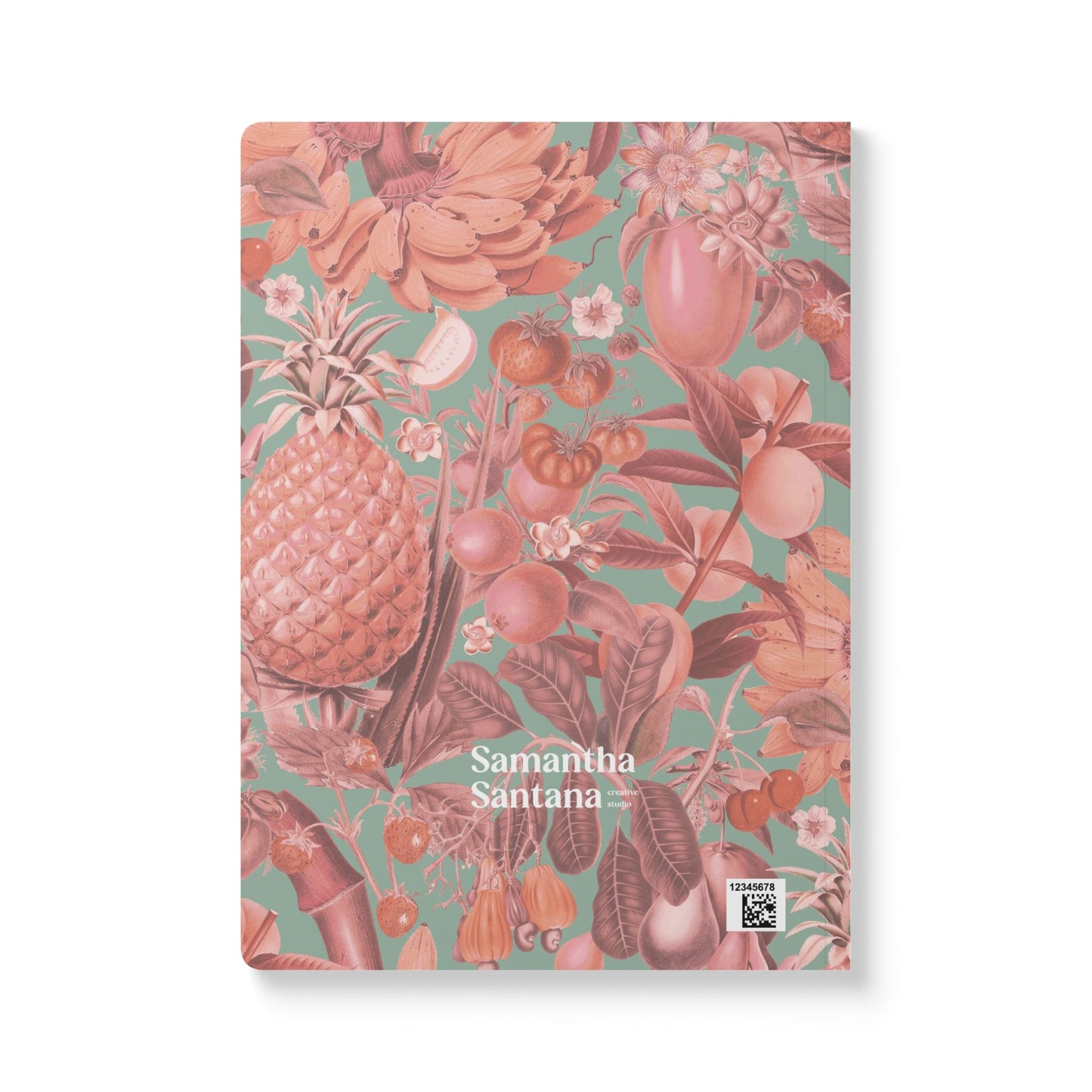 Juicy Fruit Softcover Personalized Journal, mint and coral (add your name)