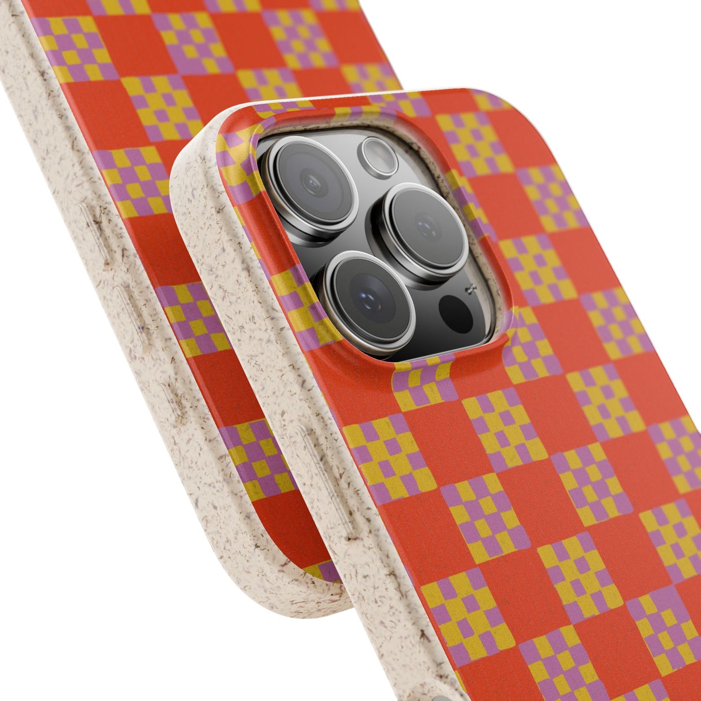 Checkered Quilt Phone Case - red orange, yellow and purple - Eco-Friendly, Biodegradable