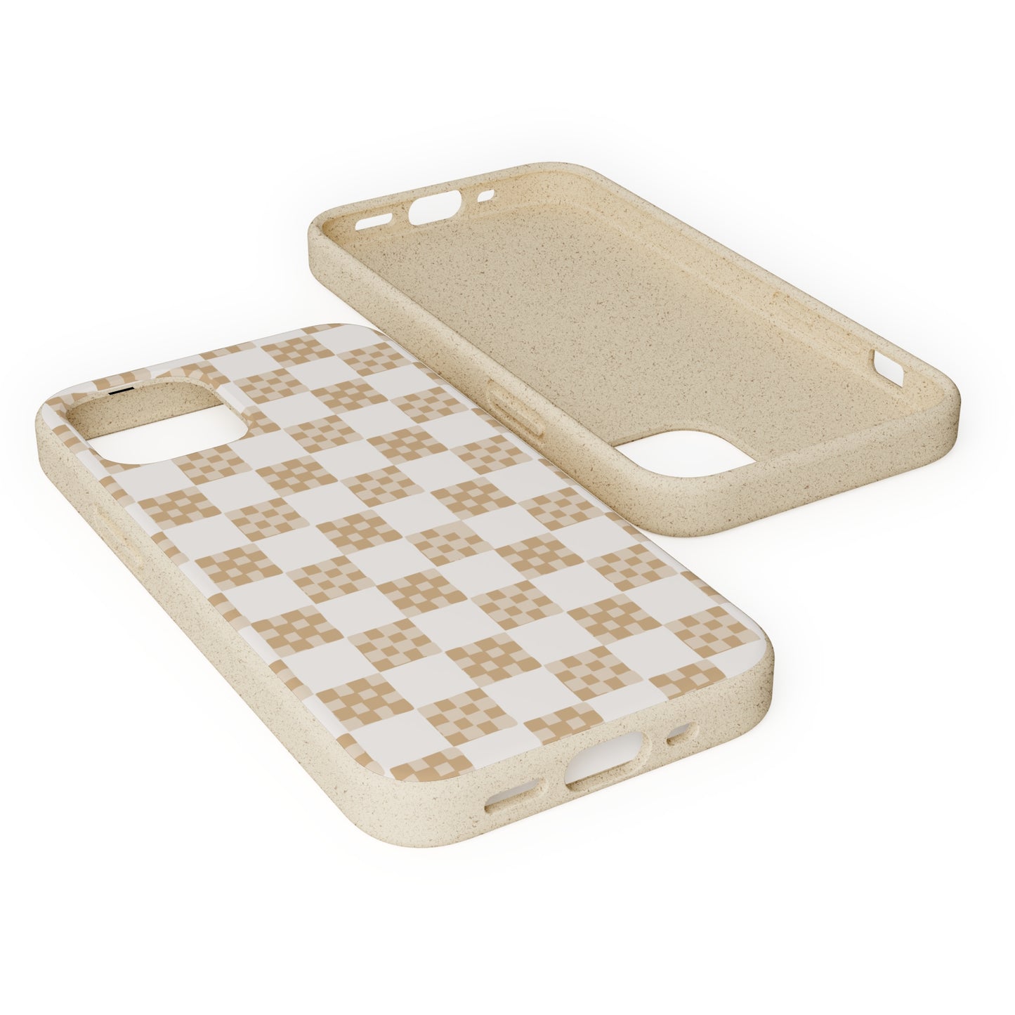 Checkered Quilt Biodegradable Phone Case, tan and white