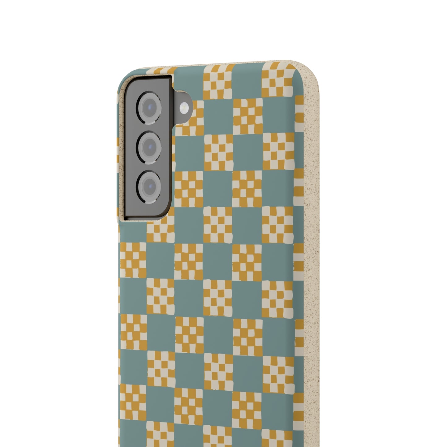 Checkered Quilt Biodegradable Phone Case, light blue and yellow