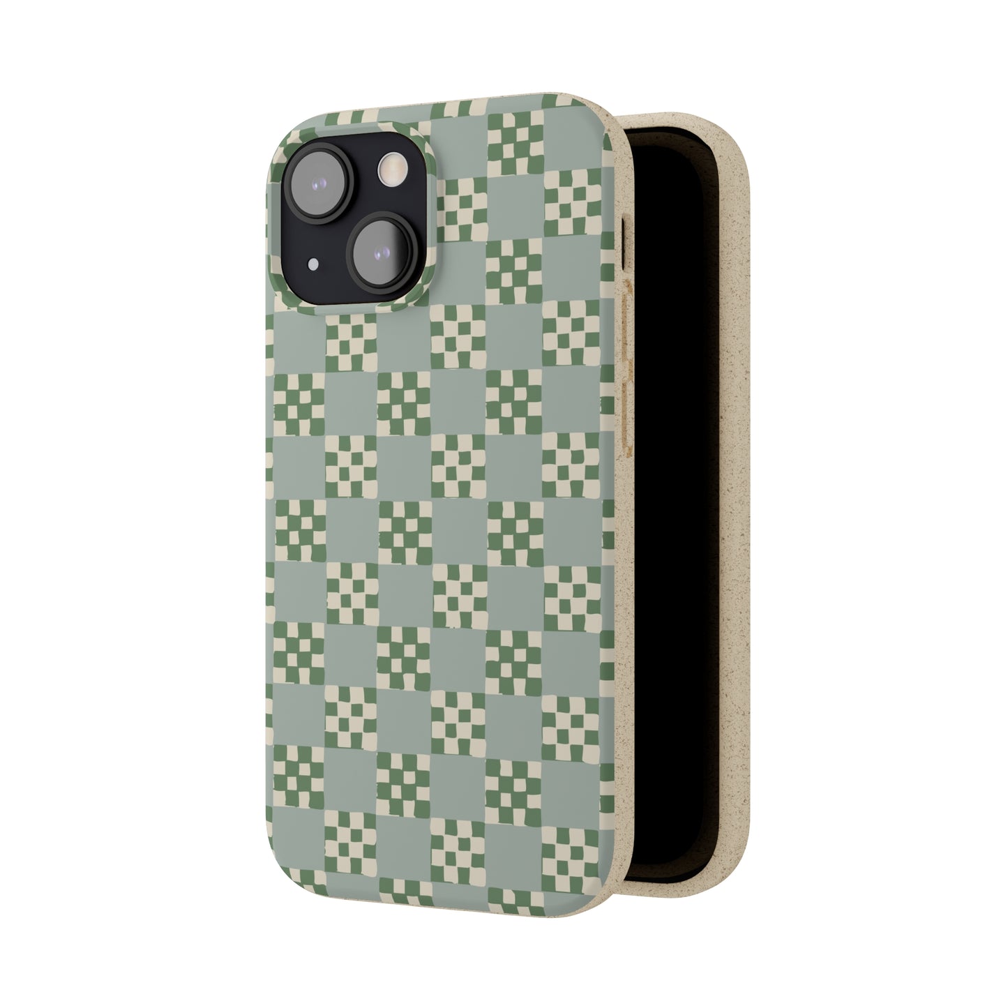 Checkered Quilt Biodegradable Phone Case, mint and green