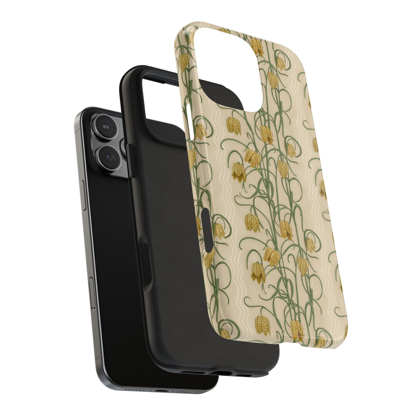 Campanas Floral Tough Phone Case — Tan and Ocher Wildflower Protective Cover, Personalizable