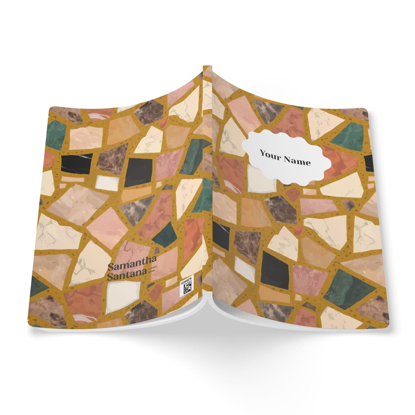 Dolce Terrazzo Softcover Personalized Journal, mustard yellow and multicolor (add your name)