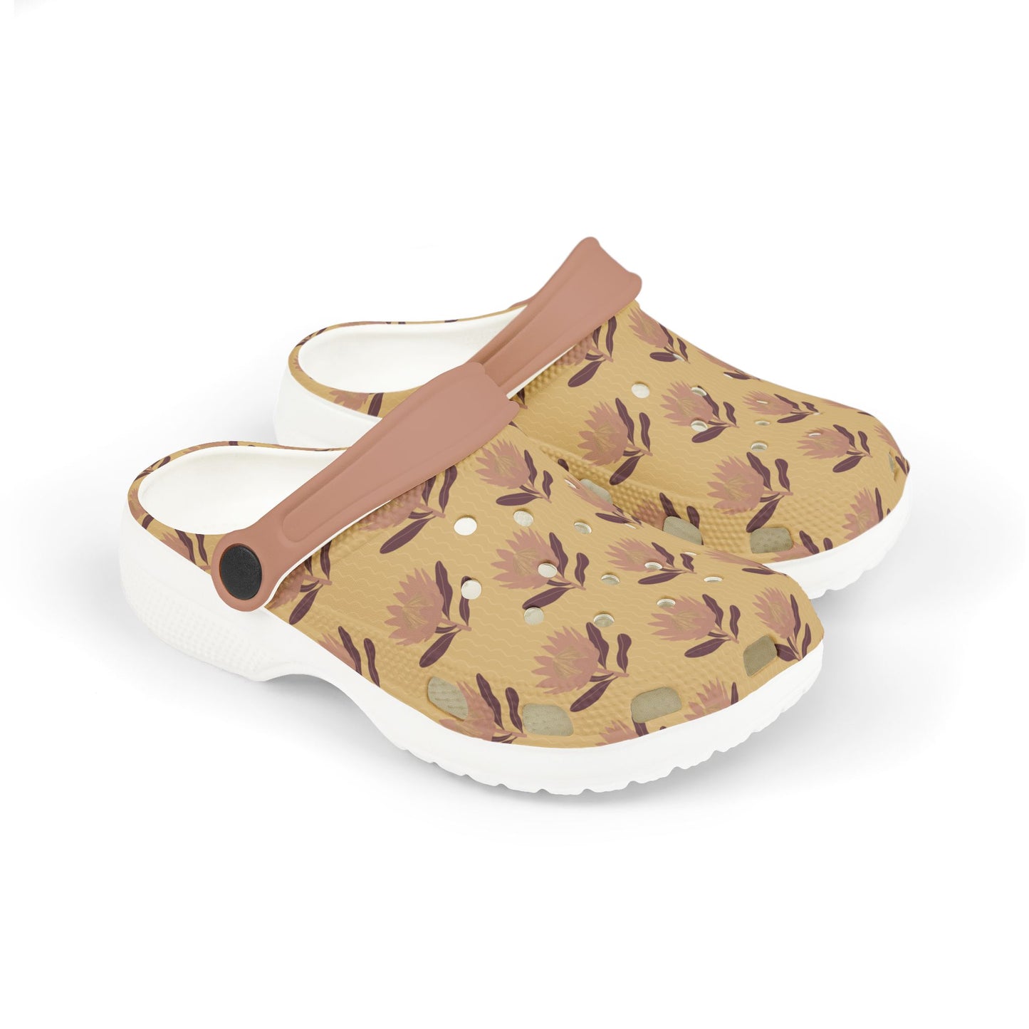 King Protea Floral Kid's EVA Foam Clogs — Butter Yellow and Mauve All-Over Print Slip-on Shoes