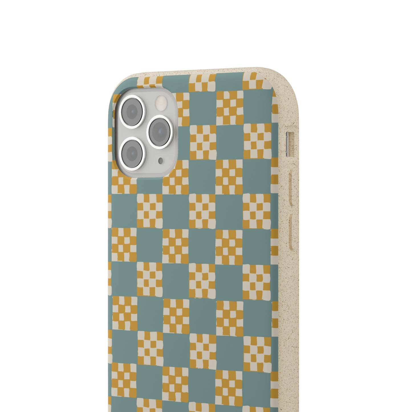 Checkered Quilt Biodegradable Phone Case, light blue and yellow