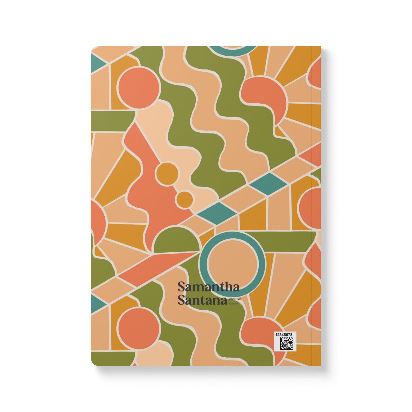 Day Trippin' Softcover Personalized Journal, olive green, peach, coral and blue (add your name)