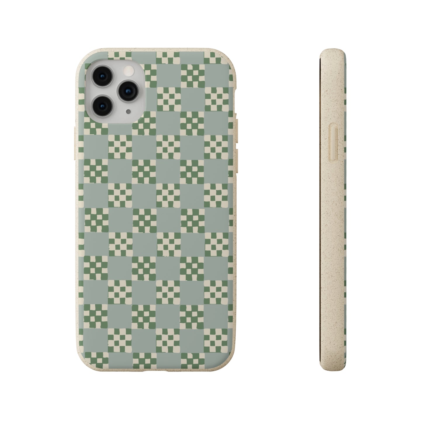 Checkered Quilt Biodegradable Phone Case, mint and green