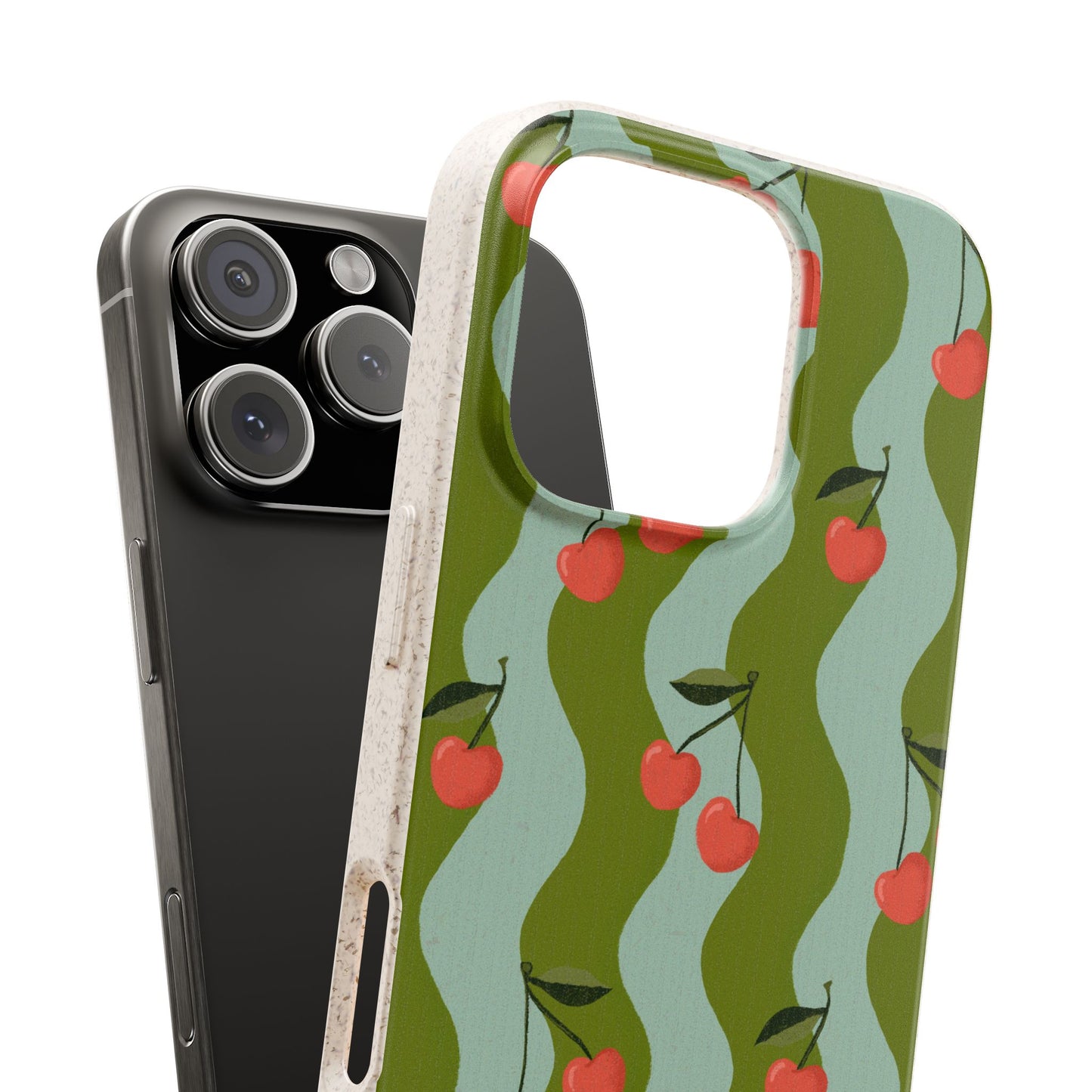 Wavy Cherry Phone Case - teal and green - Eco-Friendly, Biodegradable