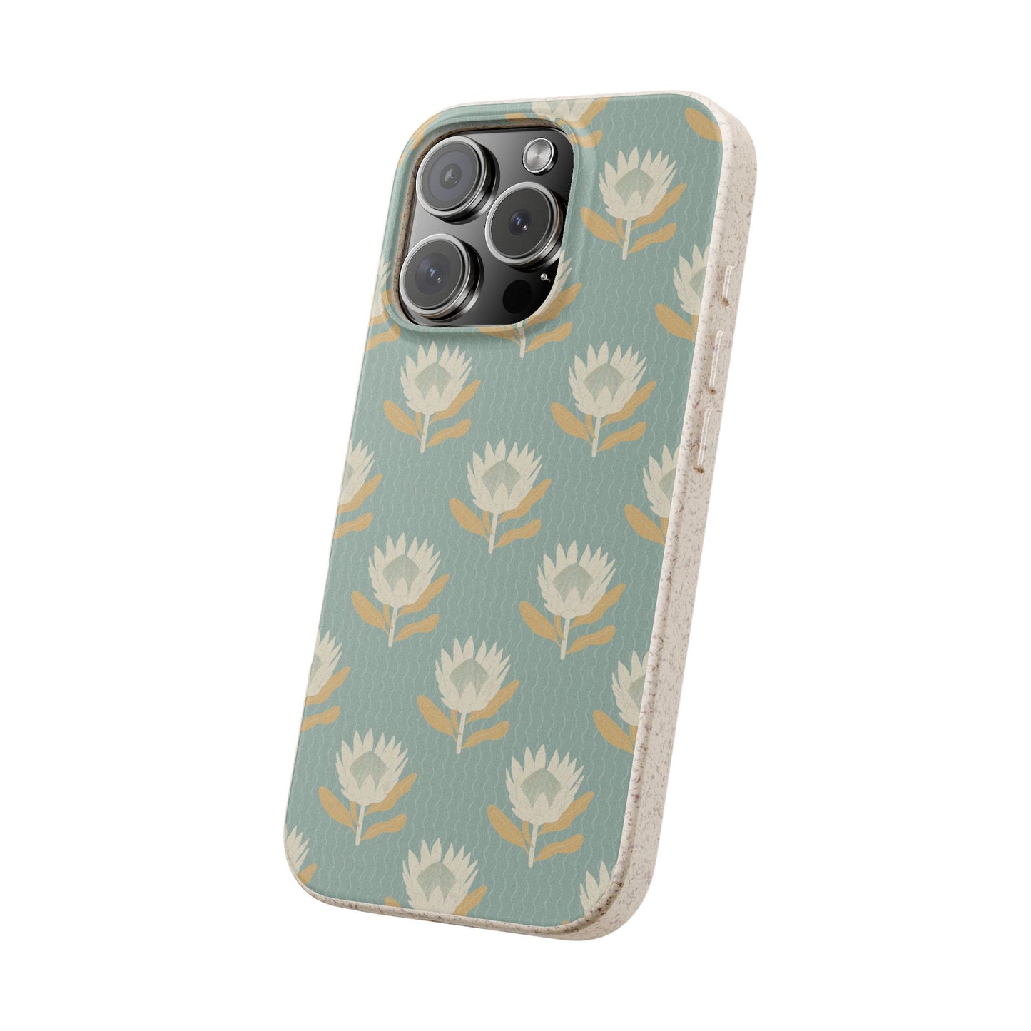 King Protea Phone Case - light blue and apricot - Eco-Friendly, Biodegradable
