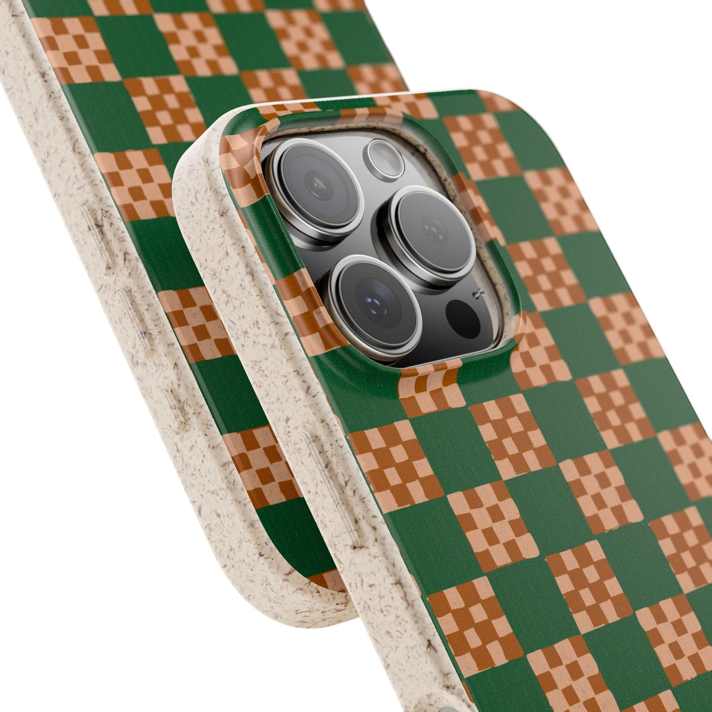 Checkered Quilt Phone Case - green, peach and toffee - Eco-Friendly, Biodegradable