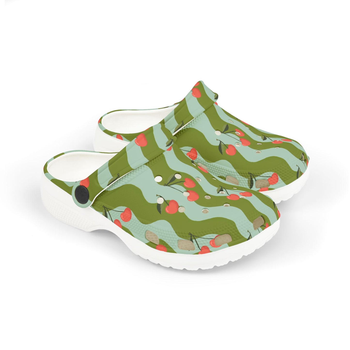 Wavy Cherry Kid's EVA Foam Clogs — Teal & Green Patterned Slip-Ons