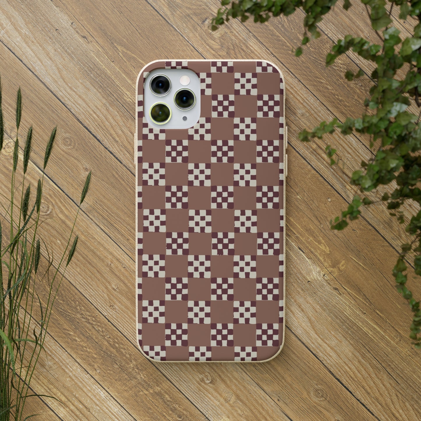 Checkered Quilt Biodegradable Phone Case, mocha mousse