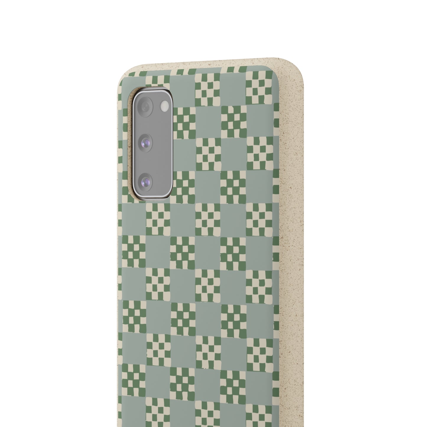 Checkered Quilt Biodegradable Phone Case, mint and green