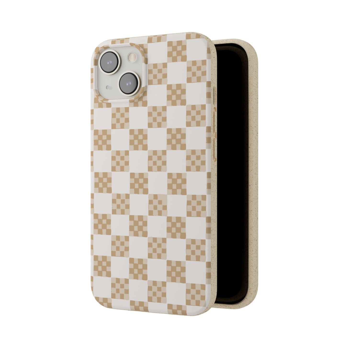 Checkered Quilt Biodegradable Phone Case, tan and white