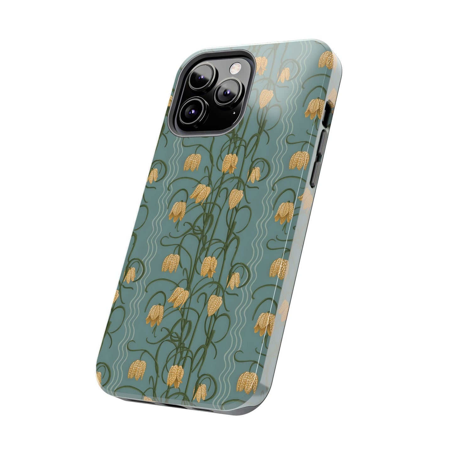 Campanas Floral Tough Phone Case — Dusty Blue and Marigold Wildflower Protective Cover, Personalizable
