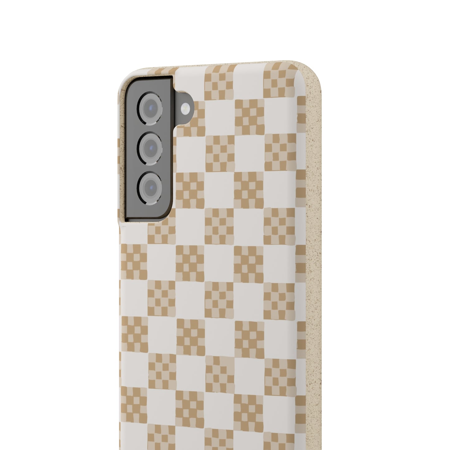 Checkered Quilt Biodegradable Phone Case, tan and white