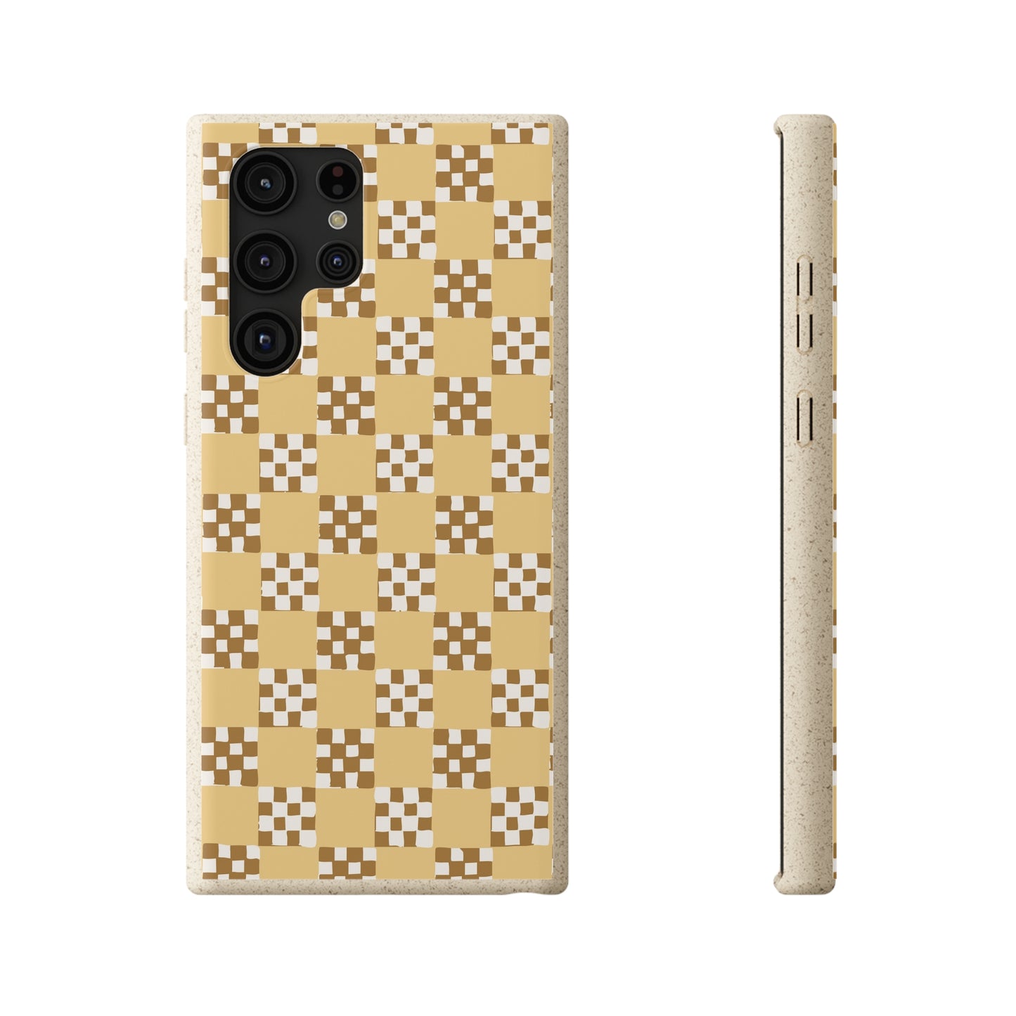 Checkered Quilt Biodegradable Phone Case, butter yellow, white and toffee