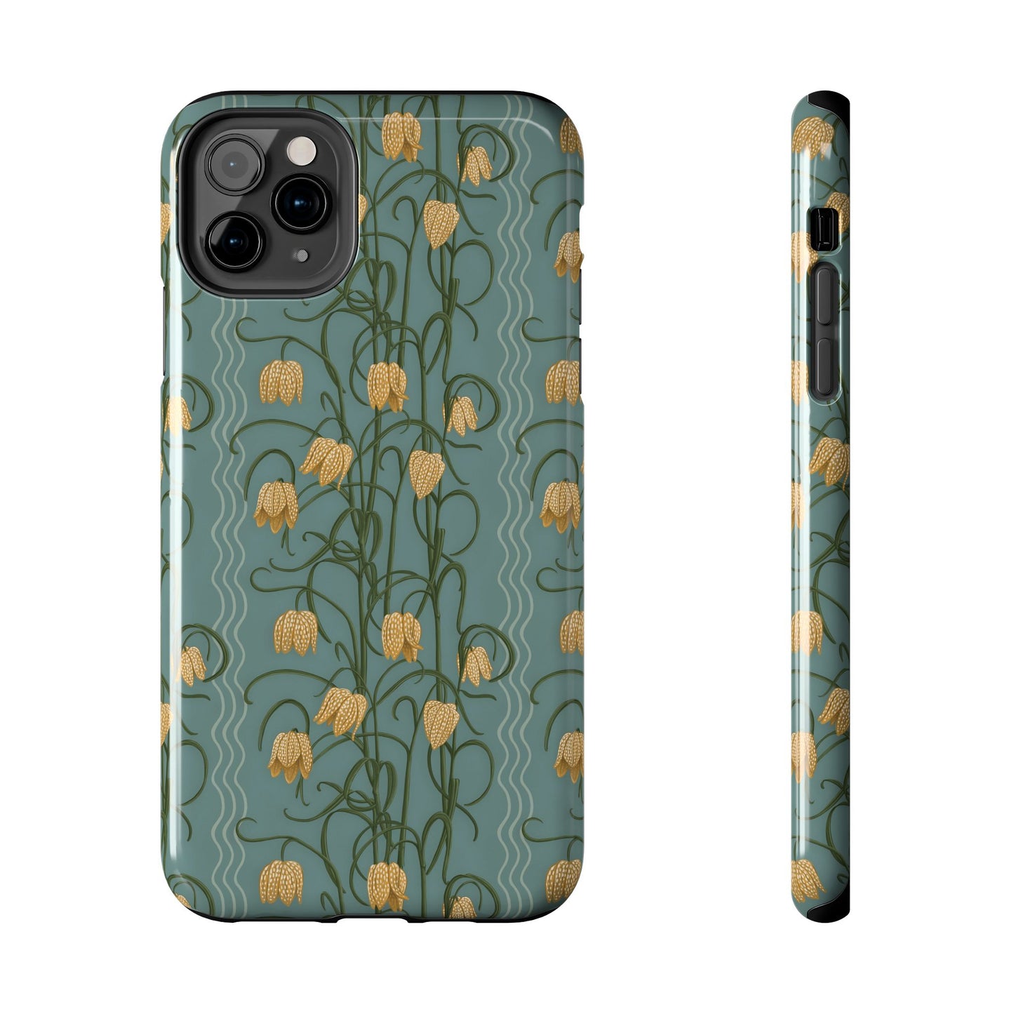 Campanas Floral Tough Phone Case — Dusty Blue and Marigold Wildflower Protective Cover, Personalizable