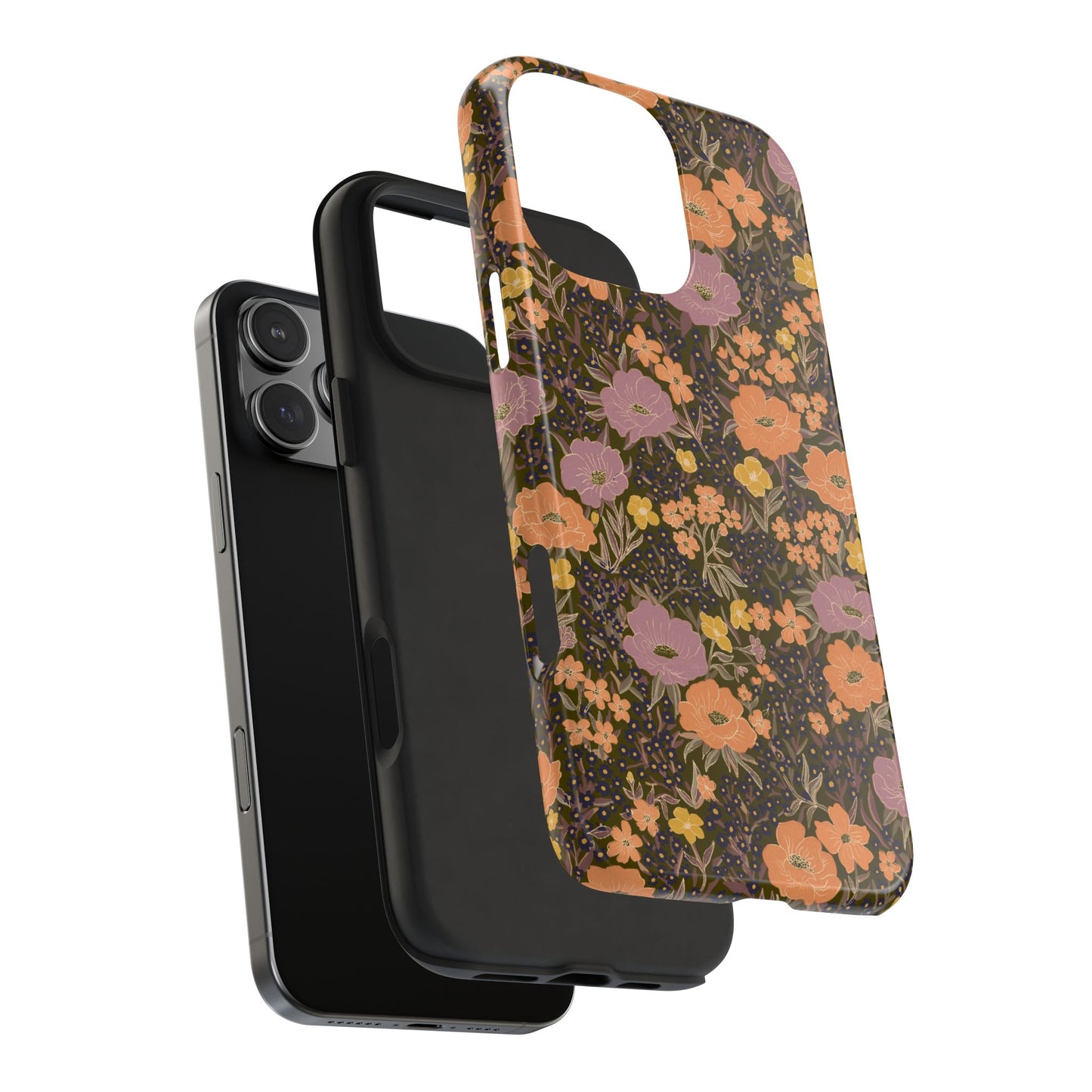Wildflower Meadow Retro Vintage Floral Tough Phone Case Protection - Olive, Personalizable
