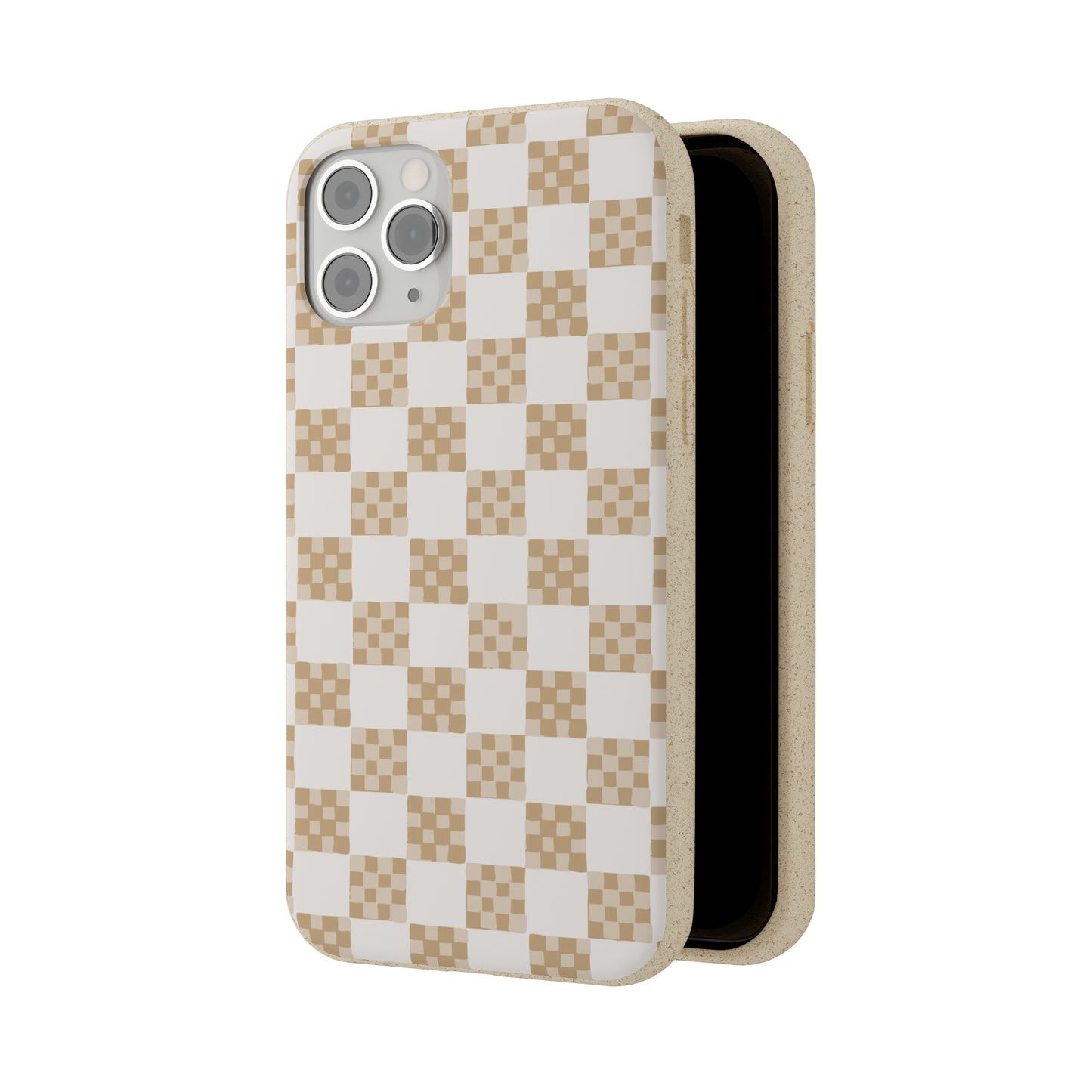 Checkered Quilt Biodegradable Phone Case, tan and white