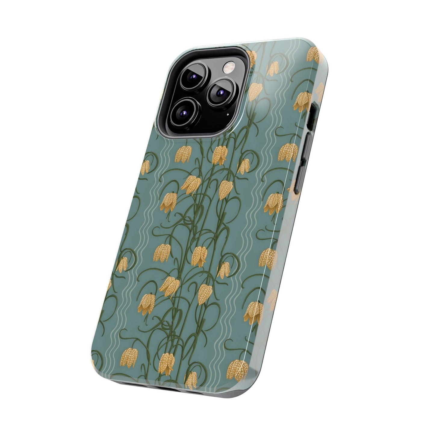 Campanas Floral Tough Phone Case — Dusty Blue and Marigold Wildflower Protective Cover, Personalizable