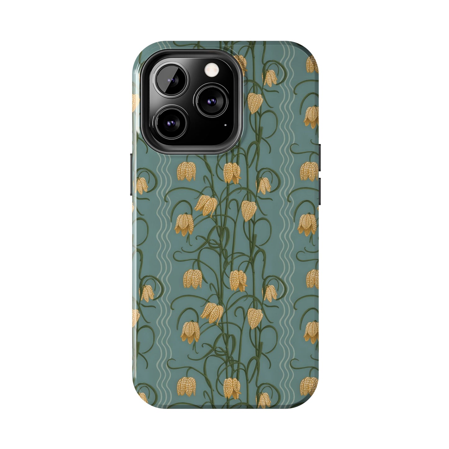 Campanas Floral Tough Phone Case — Dusty Blue and Marigold Wildflower Protective Cover, Personalizable