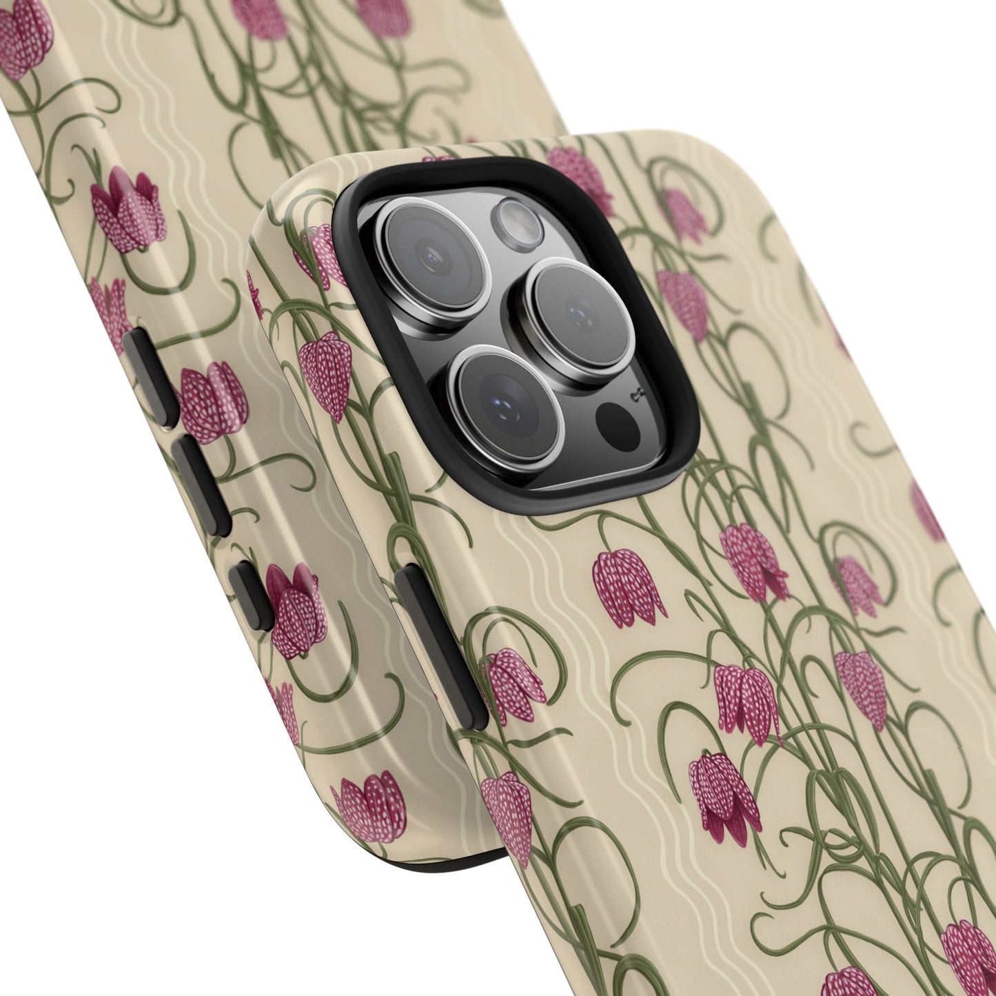Campanas Floral Tough Phone Case — Tan and Purple Wildflower Protective Cover, Personalizable