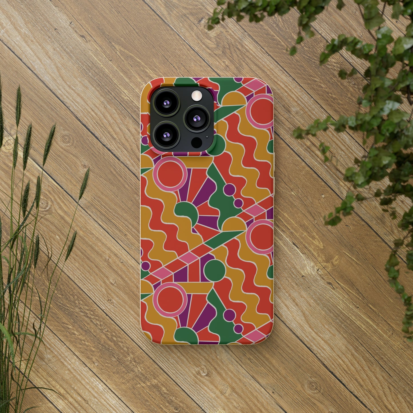 Day Trippin' Biodegradable Phone Case, purple, red, yellow and green