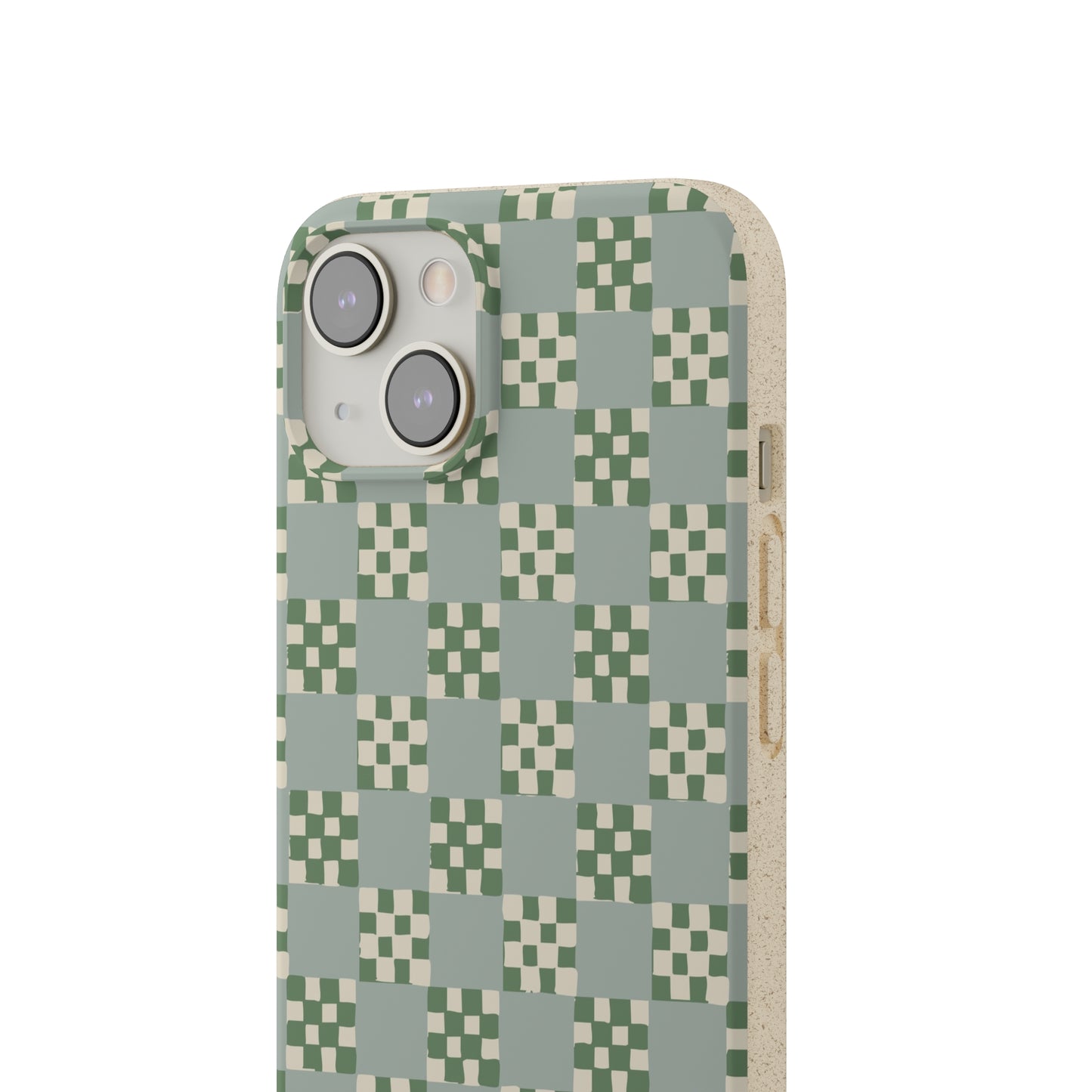 Checkered Quilt Biodegradable Phone Case, mint and green